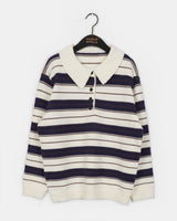 Warbing Stripe Button Collar Knitwear