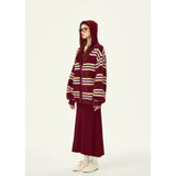 [Girly Fancy Club] Retro striped knitted cardigan loose lazy style sweater jacket