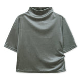 VELVET MOCK NECK SHIRING TOP