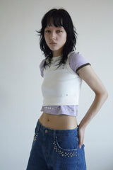 アシンメトリースリーブビーチTシャツ PURPLE/BROWN