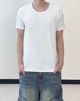 スリムフィットリブ UネックショートスリーブTシャツ