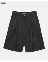 Pintuck Wide Raw Denim Bermuda Pants