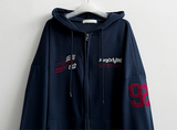 Moco Number Patch Embroidery Overfit Two Way Hooded Zip-Up