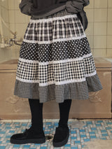 Cottage mixed pattern skirt / black