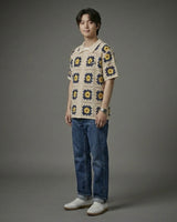 Beige&Navy Crocher Short Sleeve Cardigan