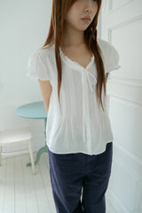 pin shirring puff half blouse(2colors)