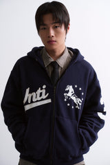 Unicorn Varsity Emblem Hooded Zip-Up Navy