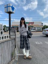 ウールチェックハーフスリーブバミューダパンツ
