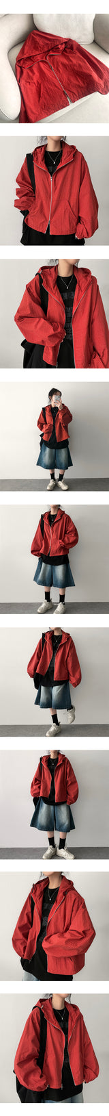 Eason Square Pattern Checkered Windbreaker Hooded Jumper
