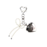 HEART BUTTERFLY LOGO PEARL RIBBON KEYRING_SILVER