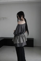レイヤードシャーリングシフォンスカート (3color)