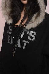 eat me plz* カシーキャットイヤーフリースフーディフォアオータムウィンターウォームジャケット