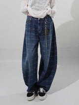 (UNISEX) Check Wide Denim Pants