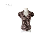 Ession Ribbon Puff V-Neck Check Shirt