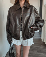 Pond cut washing two-way leather jacket