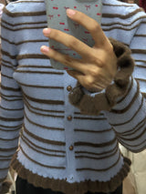 Blue stripe frill long-sleeved cardigan