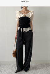 [Short Sleeve Version] Buttery Off-Shoulder Layered Blouse