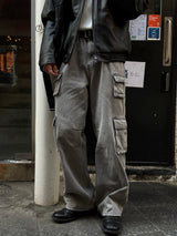 Grey washed multi cargo pants