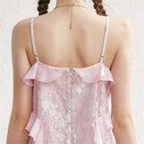 MAQI Romantic Frill Lace Asymmetrical Chiffon Sleeveless Dress Resort Look Camisole
