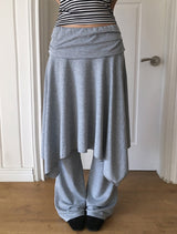 26SS★ [MADE/Skirt+Pants SET] Forin Bootcut Pants Unbalance Shirring Flare Layered Skirt