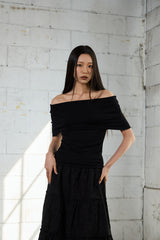 Drape Off-Shoulder T-Shirt - Black