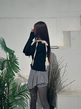 Uncut strap ribbed long-sleeved top