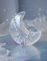 バタフライフェアリーパールチョーカーネックレス - Silver Color