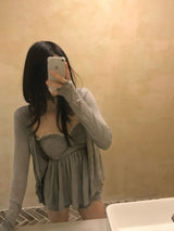 Needs Inner Cap Lace Flare Top & Cardigan SET