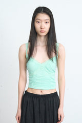 Lace-Trimmed Shirred Smocked Bra Top (Mint)
