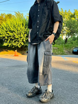 Salt washing cargo bermuda denim pants 3C