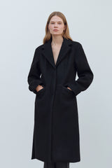 SIDE CUT OUT SINGLE WOOL COAT - BLACK