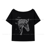 Nity Horse Printed One-Shoulder Short Sleeve