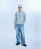 CUTOUT PANEL HENLEY T-SHIRTS (LIGHT GRAY)