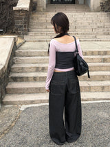 26SS★ [MADE/Non-Fade] フロント2ボタンステッチワイド生デニムパンツ