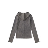 V NECK BUTTON HOODIE (STONE BROWN)