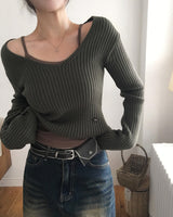 Yami Ribbed Deep V-Neck Knit