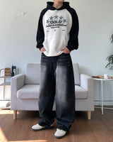 Curved brush denim pants