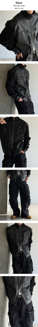 [F/W] ざっくりニットレザージャケット