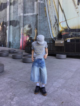 Rope Light Washing Bermuda Denim Pants