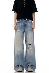 Ripped Straight Wide Jeans