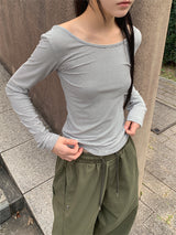 ピンストライプワイドネック長袖(3C)