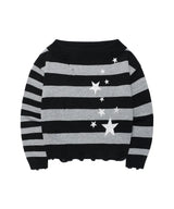 DAMAGED STAR STRIPE OFF SHOULDER KNIT BLACK(CV2GFFK620A)
