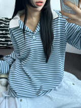 BIG COLLAR OVER MOXY ストライプルーズ長袖Tシャツ💙🩵🤎❤4COLOR