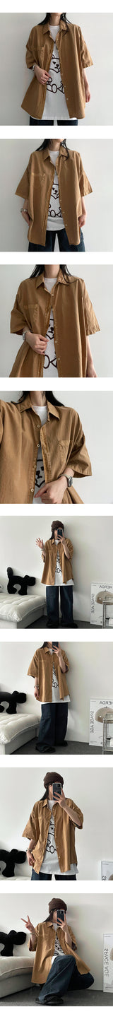 [M,L] Tomby Vintage Pigment Cotton Short-Sleeved Shirt