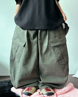プレートピグメントカーゴバルーンワイドロングパンツ💛💚🖤 - 3 カラーズ
