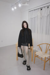 London black denim casual zip-up jacket