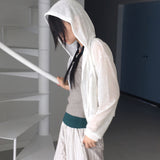 [Beachlook] ベトンシャーリングストリングリネンシースルーフーディドジップアップ