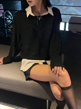  Bohemian damage crop long sleeve knit (5 colors)
