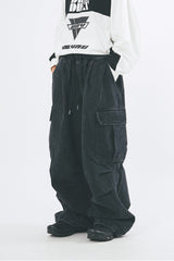 Balloon cargo knee pintuck banding denim pants