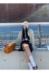 Pearl V-neck loose fit fur cardigan